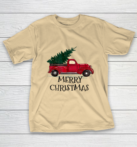 Vintage Red Truck With Merry Christmas Tree T-Shirt 5