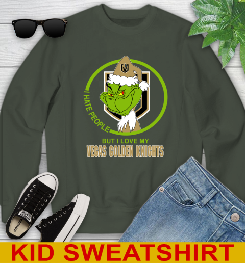 Vegas Golden Knights NHL Christmas Grinch I Hate People But I Love My Favorite Hockey Team Youth Sweatshirt 9