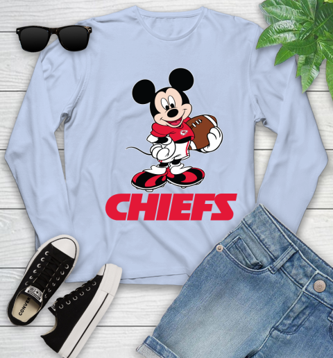 NFL Football Kansas City Chiefs Cheerful Mickey Mouse Shirt Youth Long Sleeve 9