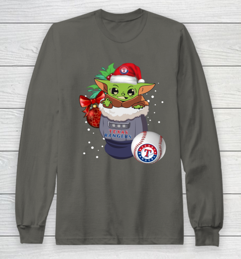 Texas Rangers Christmas Baby Yoda Star Wars Funny Happy MLB Long Sleeve T-Shirt 8