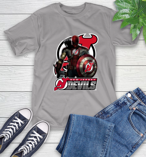 NHL Captain America Thor Spider Man Hawkeye Avengers Endgame Hockey New Jersey Devils T-Shirt 6