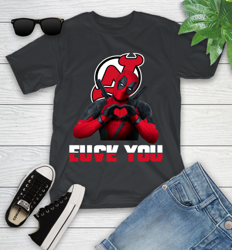 NHL New Jersey Devils Deadpool Love You Fuck You Hockey Sports Youth T-Shirt