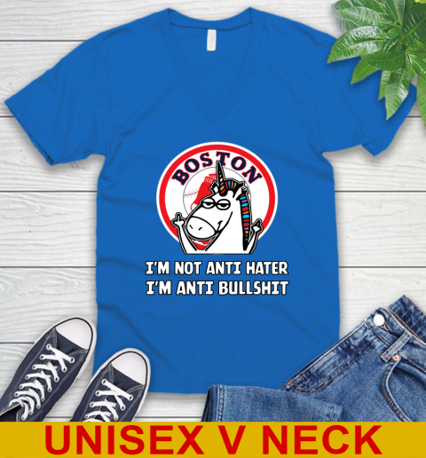 Boston Red Sox MLB Baseball Unicorn I'm Not Anti Hater I'm Anti Bullshit V-Neck T-Shirt 6