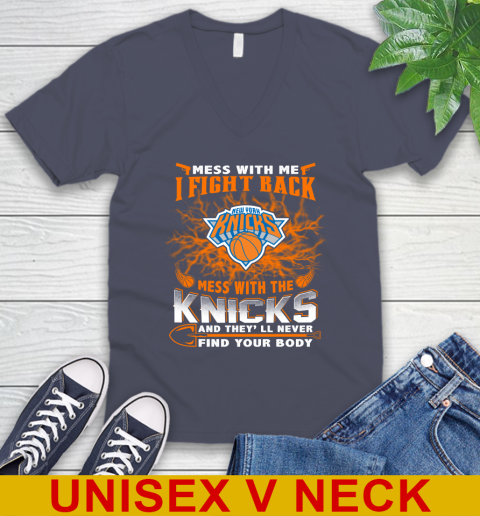 NBA Basketball New York Knicks Mess With Me I Fight Back Mess With My Team And They'll Never Find Your Body Shirt V-Neck T-Shirt 7