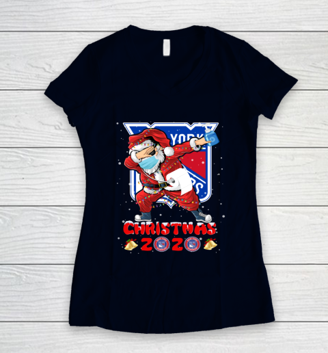 New York Rangers Funny Santa Claus Dabbing Christmas 2020 NHL Women's V-Neck T-Shirt 2