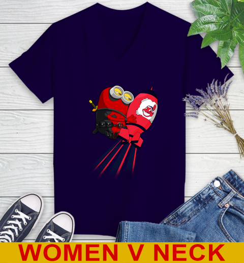 MLB Baseball Cleveland Indians Deadpool Minion Marvel Shirt Women's V-Neck T-Shirt 3