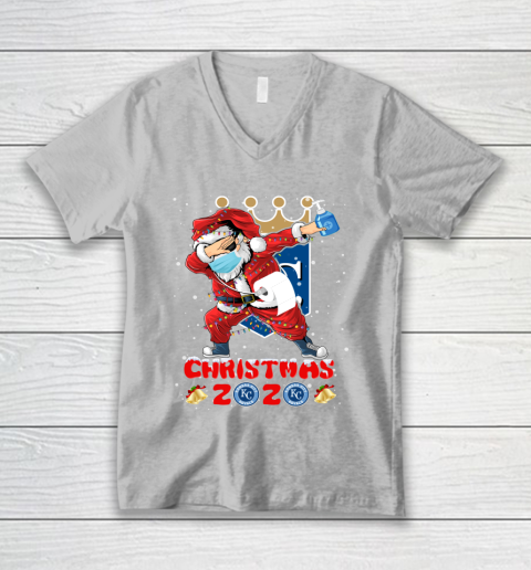 Kansas City Royals Funny Santa Claus Dabbing Christmas 2020 MLB V-Neck T-Shirt 3