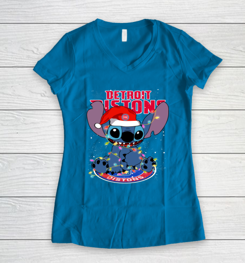 Detroit Pistons NBA noel stitch Basketball Christmas Women's V-Neck T-Shirt 4