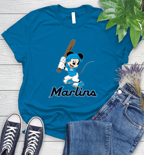 MLB Baseball Miami Marlins Cheerful Mickey Mouse Shirt Women's T-Shirt 8