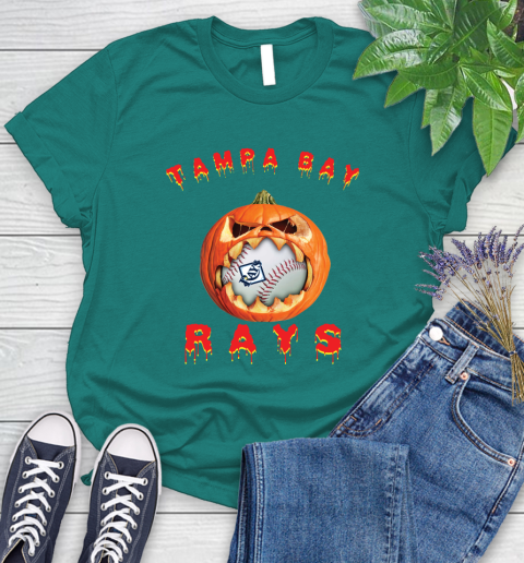 MLB Tampa Bay Rays Halloween Pumpkin Baseball Sports Women's T-Shirt 12