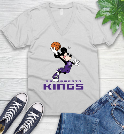 NBA Basketball Sacramento Kings Cheerful Mickey Mouse Shirt V-Neck T-Shirt 2