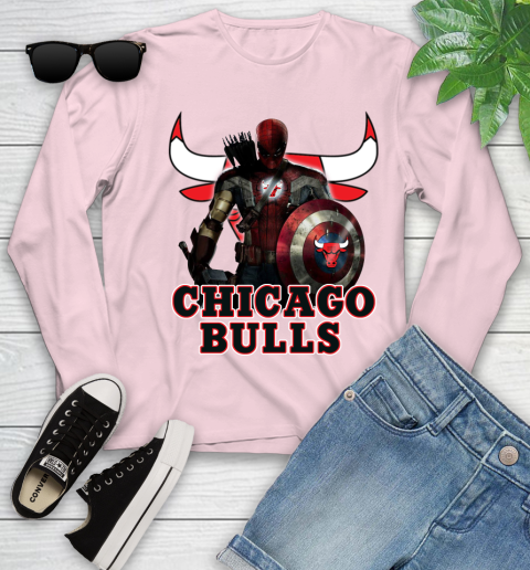 Chicago Bulls NBA Basketball Captain America Thor Spider Man Hawkeye Avengers Youth Long Sleeve 10
