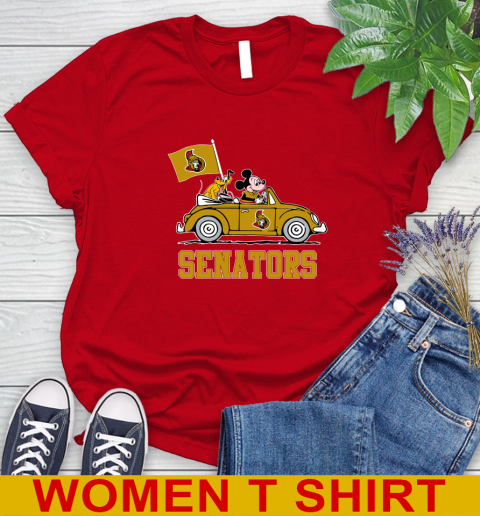NHL Hockey Ottawa Senators Pluto Mickey Driving Disney Shirt Women's T-Shirt 10