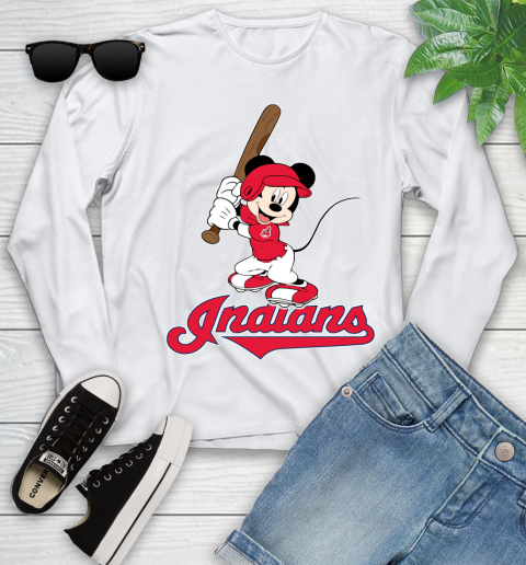 MLB Baseball Cleveland Indians Cheerful Mickey Mouse Shirt Youth Long Sleeve 2