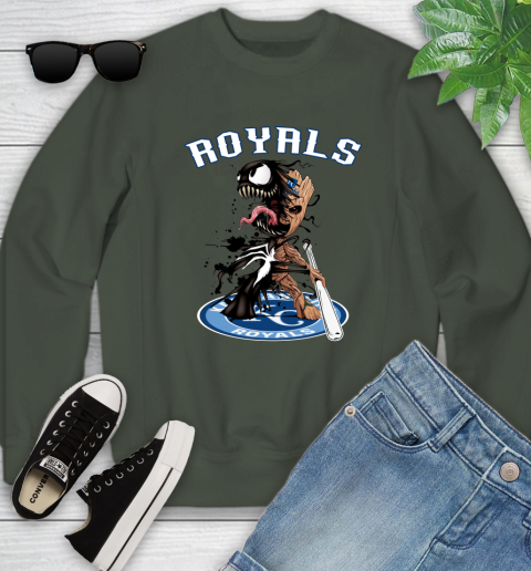MLB Kansas City Royals Baseball Venom Groot Guardians Of The Galaxy Youth Sweatshirt 10
