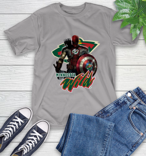 NHL Captain America Thor Spider Man Hawkeye Avengers Endgame Hockey Minnesota Wild T-Shirt 6