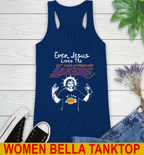 Los Angeles Lakers NBA Basketball Even Jesus Loves The Lakers Shirt Racerback Tank - Image 8