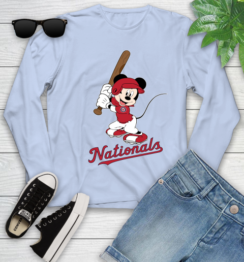MLB Baseball Washington Nationals Cheerful Mickey Mouse Shirt Youth Long Sleeve - Image 10