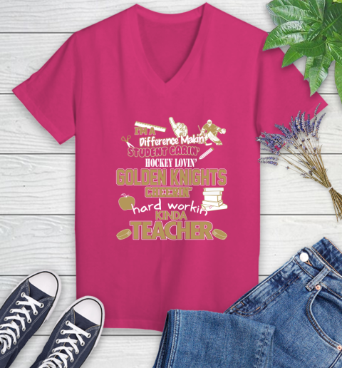 Vegas Golden Knights NHL I'm A Difference Making Student Caring Hockey Loving Kinda Teacher Women's V-Neck T-Shirt 9