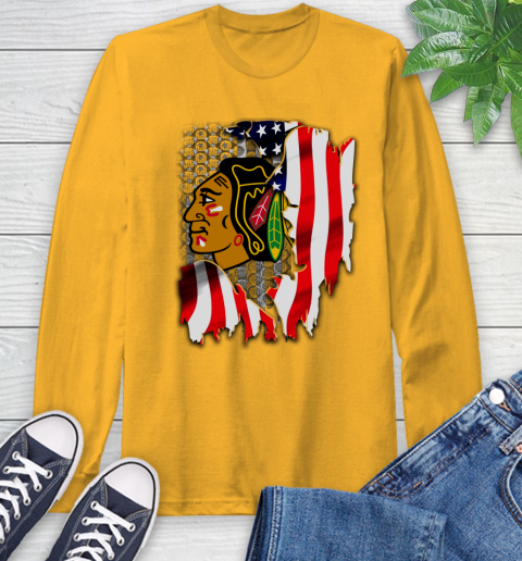 Chicago Blackhawks NHL Hockey American Flag Long Sleeve T-Shirt 2