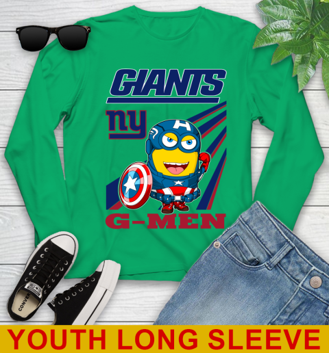 NFL Football New York Giants Captain America Marvel Avengers Minion Shirt Youth Long Sleeve 7