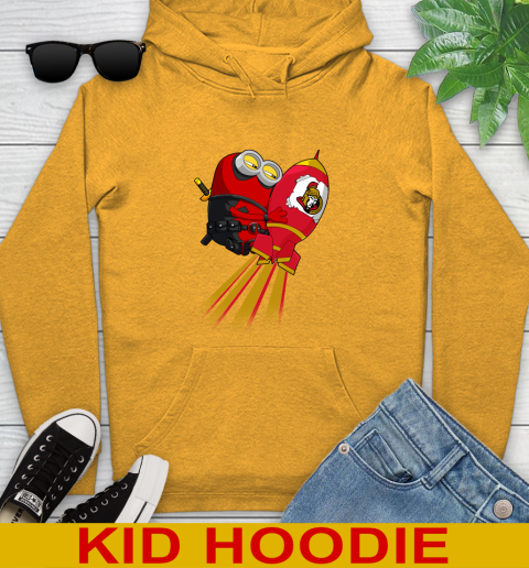 NHL Hockey Ottawa Senators Deadpool Minion Marvel Shirt Youth Hoodie - Image 3