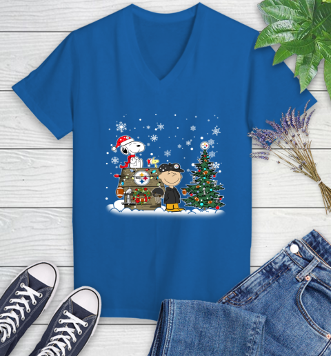 NFL Pittsburgh Steelers Snoopy Charlie Brown Christmas Football Super Bowl Sports Women's V-Neck T-Shirt 10