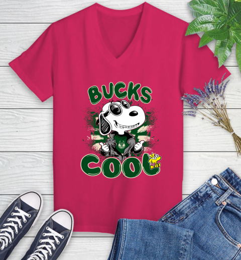 NBA Basketball Milwaukee Bucks Cool Snoopy Shirt Women's V-Neck T-Shirt 7