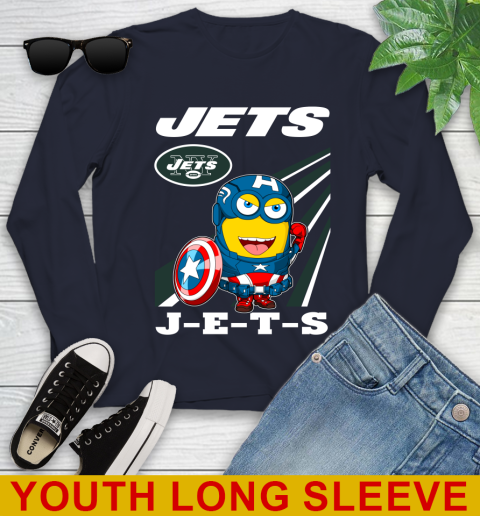 NFL Football New York Jets Captain America Marvel Avengers Minion Shirt Youth Long Sleeve 2