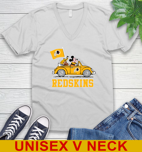 NFL Football Washington Redskins Pluto Mickey Driving Disney Shirt V-Neck T-Shirt