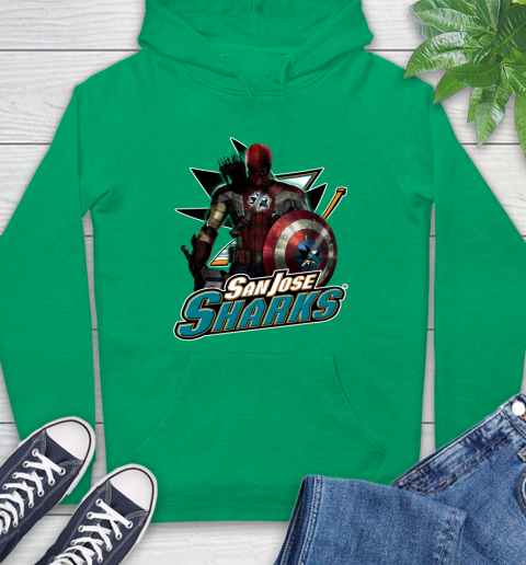NHL Captain America Thor Spider Man Hawkeye Avengers Endgame Hockey San Jose Sharks Hoodie 8