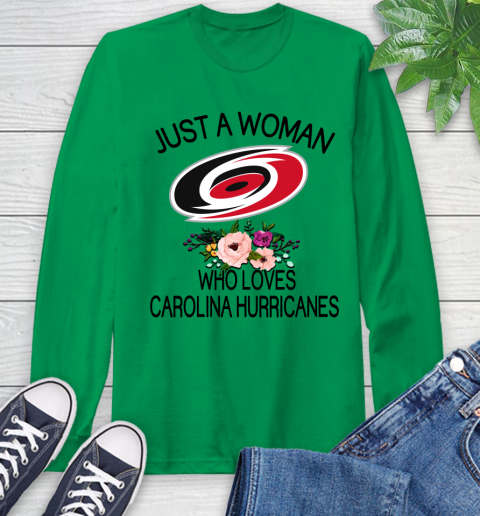 NHL Just A Woman Who Loves Carolina Hurricanes Hockey Sports Long Sleeve T-Shirt 5
