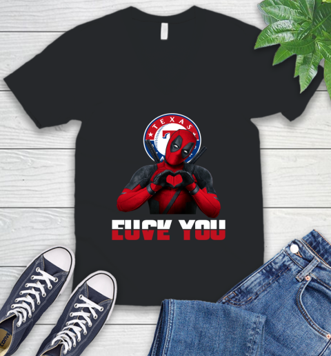 MLB Texas Rangers Deadpool Love You Fuck You Baseball Sports V-Neck T-Shirt