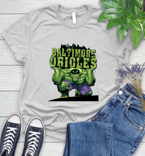 Baltimore Orioles MLB Baseball Incredible Hulk Marvel Avengers Sports Women's T-Shirt