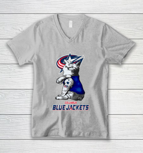 NHL My Cat Loves Columbus Blue Jackets Hockey V-Neck T-Shirt 3
