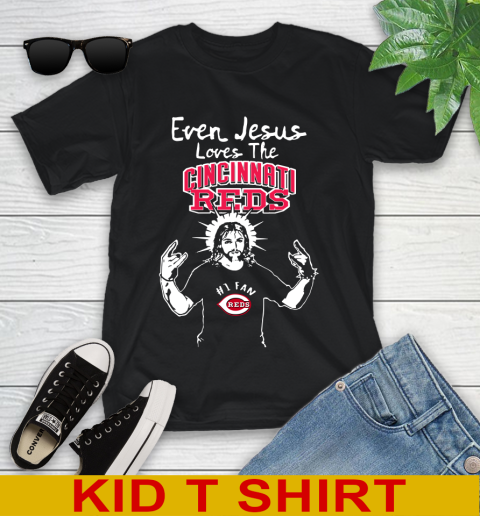 Cincinnati Reds MLB Baseball Even Jesus Loves The Reds Shirt Youth T-Shirt