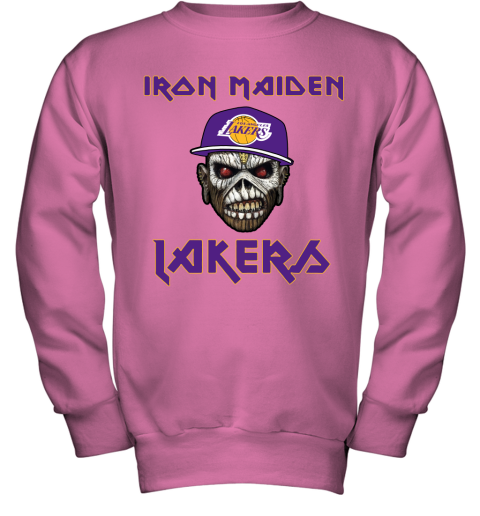 jsd3 nba los angeles lakers iron maiden rock band music basketball youth sweatshirt 47 front safety pink