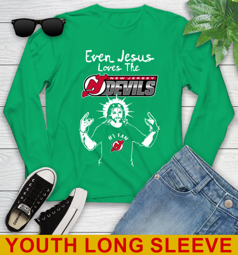 New Jersey Devils NHL Hockey Even Jesus Loves The Devils Shirt Youth Long Sleeve 7