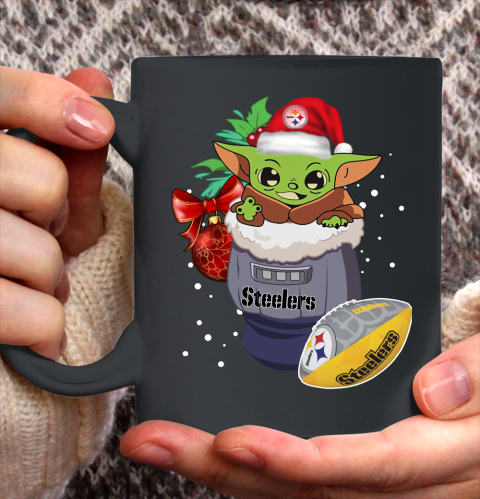 Pittsburgh Steelers Christmas Baby Yoda Star Wars Funny Happy NFL Ceramic Mug 11oz