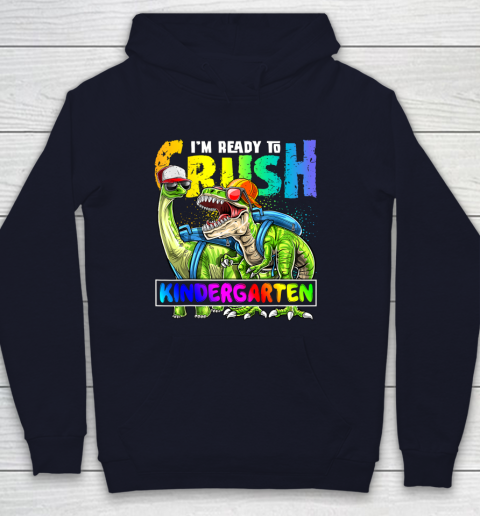 Next Level t shirts I m Ready To Crush Kindergarten T Rex Dino Holding Pencil Back To School Youth Hoodie 2