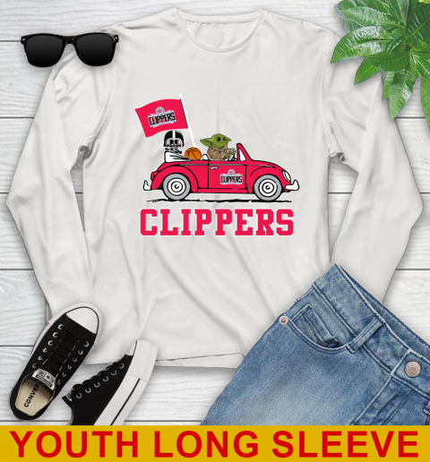 NBA Basketball LA Clippers Darth Vader Baby Yoda Driving Star Wars Shirt Youth Long Sleeve 12