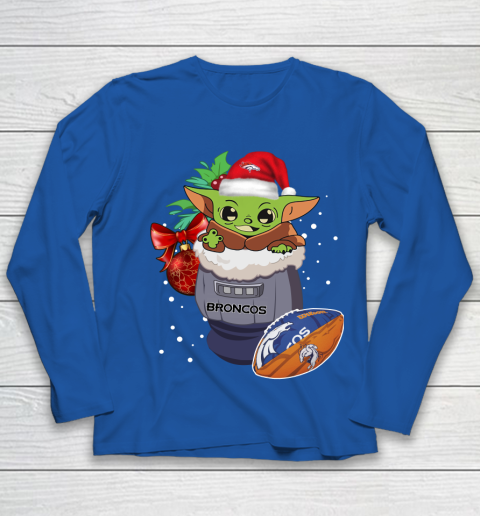 Denver Broncos Christmas Baby Yoda Star Wars Funny Happy NFL Youth Long Sleeve 9