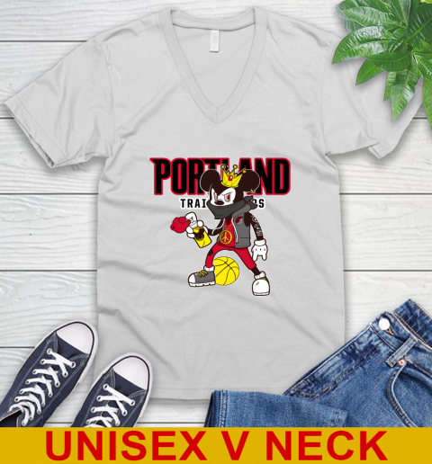 Portland Trail Blazers NBA Basketball Mickey Peace Sign Sports V-Neck T-Shirt