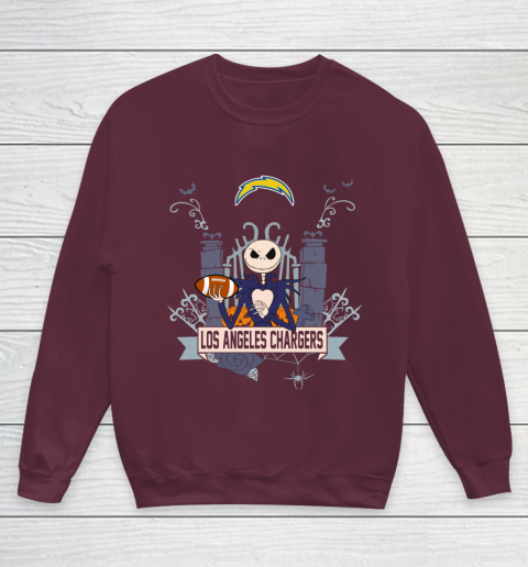 NFL Los Angeles Chargers Football Jack Skellington Halloween Youth Sweatshirt 4