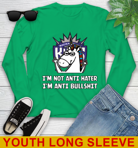 Sacramento Kings NBA Basketball Unicorn I'm Not Anti Hater I'm Anti Bullshit Youth Long Sleeve 7