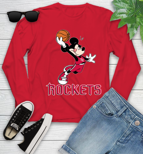 NBA Basketball Houston Rockets Cheerful Mickey Mouse Shirt Youth Long Sleeve 11