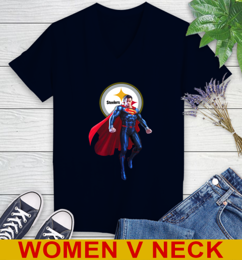 NFL Superman DC Sports Football Pittsburgh Steelers Women's V-Neck T-Shirt 3