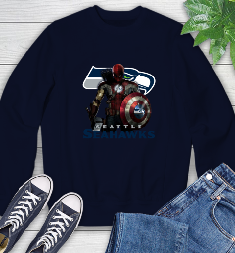 NFL Captain America Thor Spider Man Hawkeye Avengers Endgame Football Seattle Seahawks Sweatshirt 3