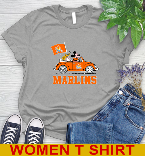 MLB Baseball Miami Marlins Pluto Mickey Driving Disney Shirt Women's T-Shirt 11