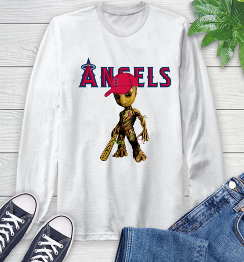 MLB Los Angeles Angels Groot Guardians Of The Galaxy Baseball Long Sleeve T-Shirt